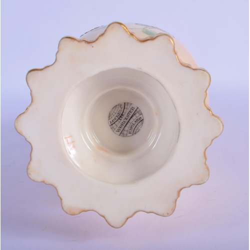 188 - Locke and Co Worcester vase with reticulated neck painted with flowers and leaves hightened in gold ... 