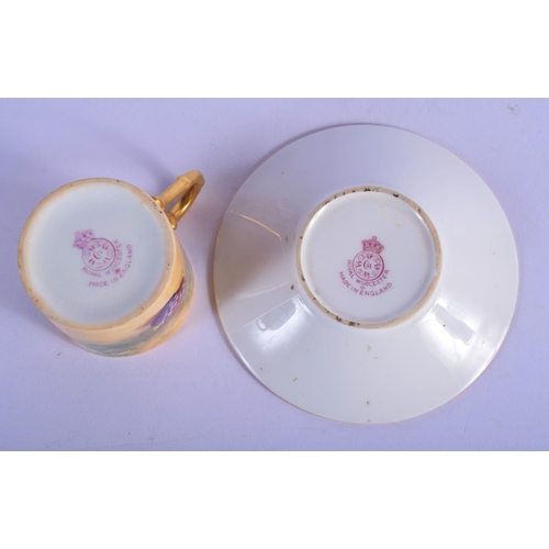 195 - Royal Worcester coffee can and saucer painted with fruit by Ayrton and Moseley, signed, date code 19... 