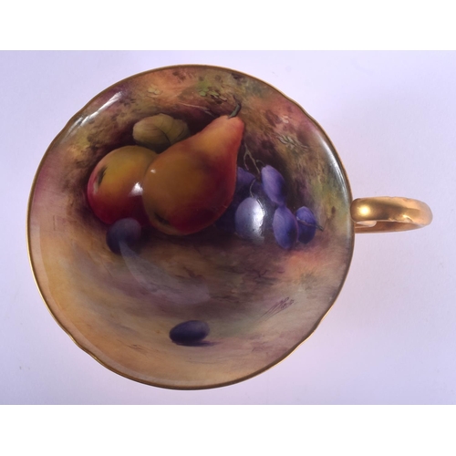 23 - A ROYAL WORCESTER PEDESTAL CUP AND SAUCER painted by Price. Saucer 12 cm diameter. (2)