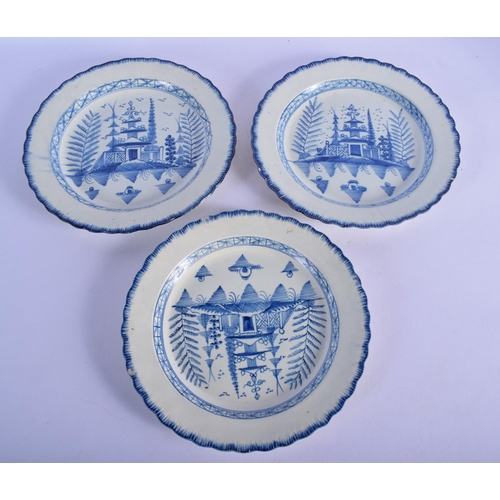 234 - A LARGE ANTIQUE STAFFORDSHIRE PEDESTAL POTTERY BOWL printed with Chinese scenes, together with three... 