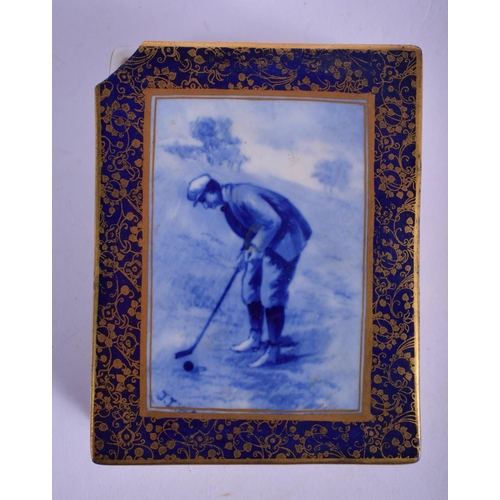 304 - A ROYAL WORCESTER TWIN HANDLED VASE AND COVER together with a Royal doulton golfing box. Largest 17 ... 