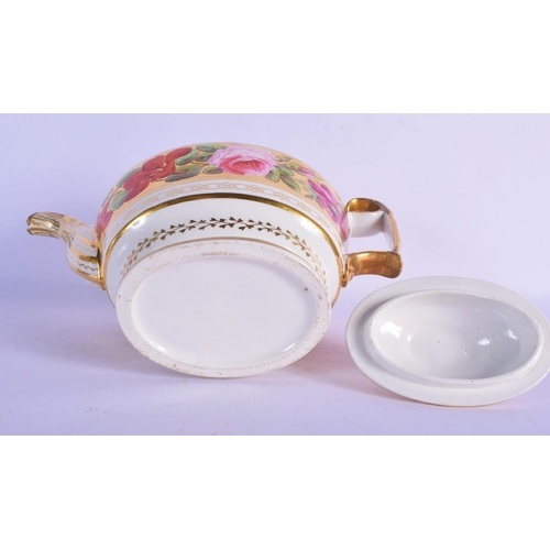 305 - A LATE 18TH/19TH CENTURY ENGLISH PORCELAIN TEAPOT AND COVER ON STAND Attributed to Derby, with match... 