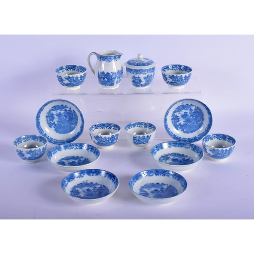 307 - AN EARLY 19TH CENTURY ENGLISH BLUE AND WHITE MINIATURE TOY TEASET printed with Willow landscapes. La... 