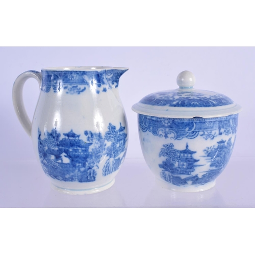 307 - AN EARLY 19TH CENTURY ENGLISH BLUE AND WHITE MINIATURE TOY TEASET printed with Willow landscapes. La... 