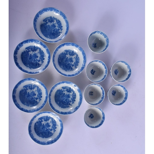 307 - AN EARLY 19TH CENTURY ENGLISH BLUE AND WHITE MINIATURE TOY TEASET printed with Willow landscapes. La... 