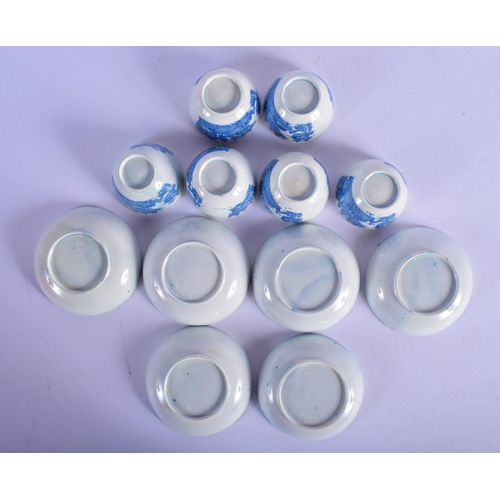 307 - AN EARLY 19TH CENTURY ENGLISH BLUE AND WHITE MINIATURE TOY TEASET printed with Willow landscapes. La... 