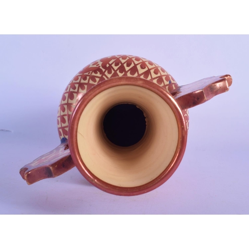 308 - AN ANTIQUE SPANISH HISPANO MORESQUE TIN GLAZED ALHAMBRA VASE painted with motifs. 23 cm high.