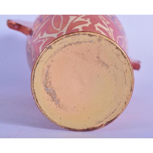 308 - AN ANTIQUE SPANISH HISPANO MORESQUE TIN GLAZED ALHAMBRA VASE painted with motifs. 23 cm high.