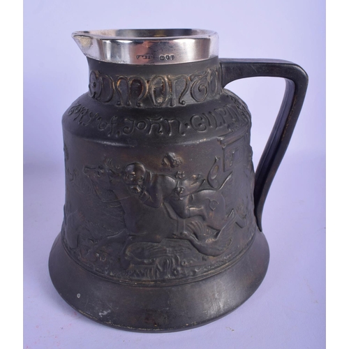 311 - AN ANTIQUE SILVER MOUNTED JOHN GILPIN BLACK GLAZED JUG together with a whitw glazed Moore type bowl.... 