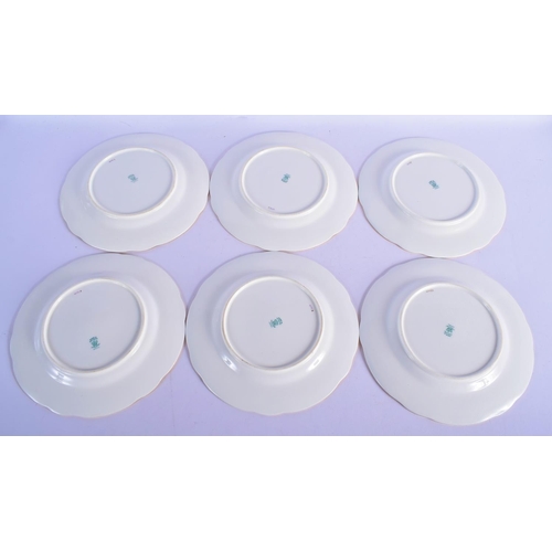 312 - AN ANTIQUE COALPORT PART DESSERT SERVICE decorated with foliage and seaweed scrolls. Largest 28 cm w... 