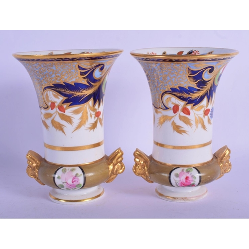 316 - A PAIR OF EARLY 19TH CENTURY SPODE IMARI VASES painted with flowers. 12 cm high.