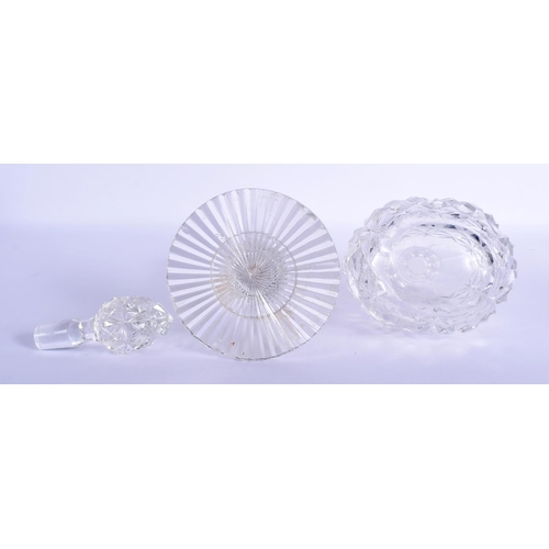 32 - A GEORGE III CRYSTAL GLASS STICK together with an antique cut glass scent bottle. Largest 16 cm high... 