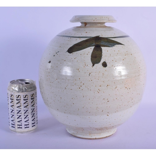 322 - A LARGE STUDIO POTTERY STONEWARE VASE painted with sprays. 26 cm x 18 cm.