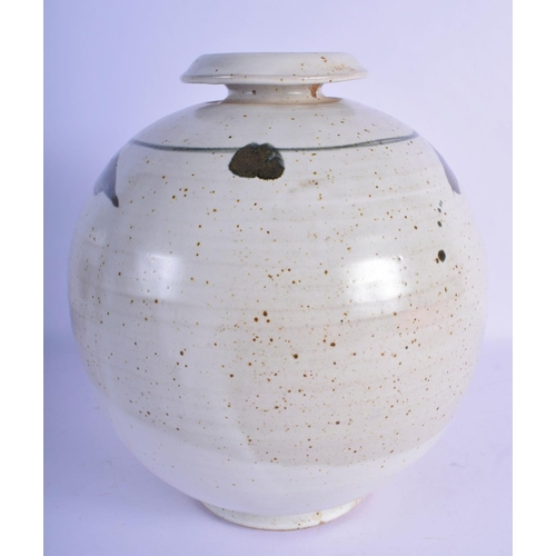 322 - A LARGE STUDIO POTTERY STONEWARE VASE painted with sprays. 26 cm x 18 cm.