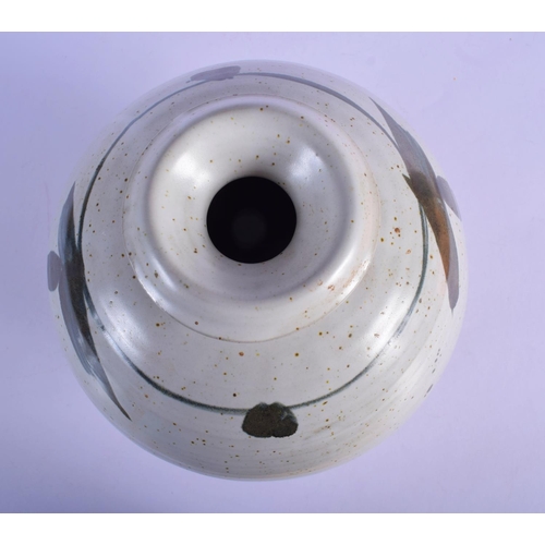 322 - A LARGE STUDIO POTTERY STONEWARE VASE painted with sprays. 26 cm x 18 cm.