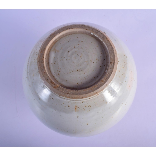 322 - A LARGE STUDIO POTTERY STONEWARE VASE painted with sprays. 26 cm x 18 cm.