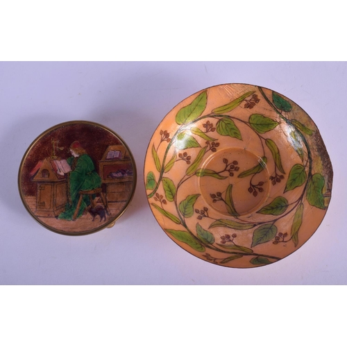 325 - TWO ART NOUVEAU EUROPEAN ENAMELLED DISHES. Largest 12 cm diameter. (2)