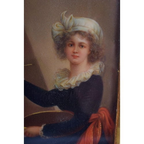 326 - AN ANTIQUE EUROPEAN PORCELAIN PLAQUE within a florentine frame. Porcelain 12.5 cm x 8.5 cm.
