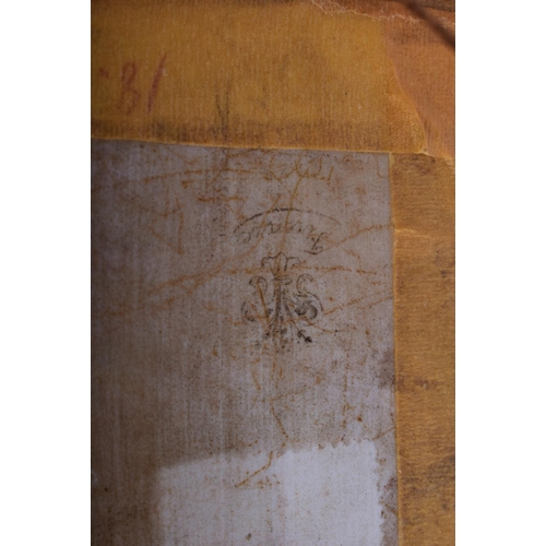 326 - AN ANTIQUE EUROPEAN PORCELAIN PLAQUE within a florentine frame. Porcelain 12.5 cm x 8.5 cm.