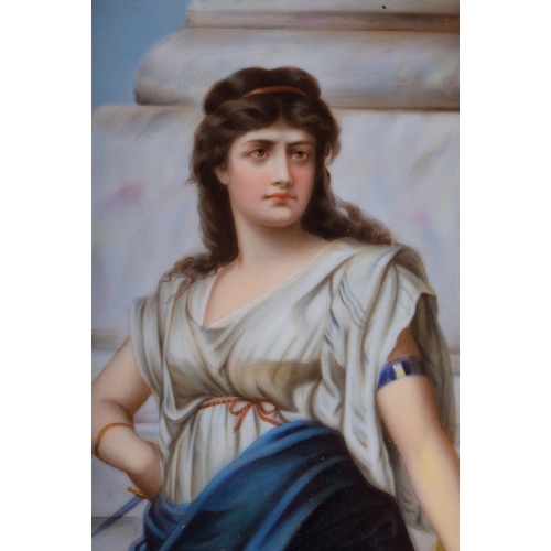 327 - AN ANTIQUE EUROPEAN PORCELAIN PLAQUE within a gilt frame. Porcelain 16 cm x 11 cm.