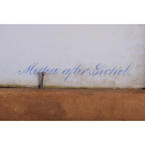 327 - AN ANTIQUE EUROPEAN PORCELAIN PLAQUE within a gilt frame. Porcelain 16 cm x 11 cm.