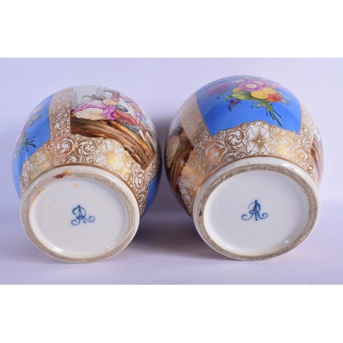 328 - A LARGE PAIR OF 19TH CENTURY GERMAN AUGUSTUS REX VASES AND COVERS painted with lovers. 37 cm x 18 cm... 