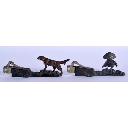 331 - A RARE PAIR OF 19TH CENTURY AUSTRIAN COLD PAINTED BRONZE CHEROOT CUTTERS modelled as a hound and gam... 