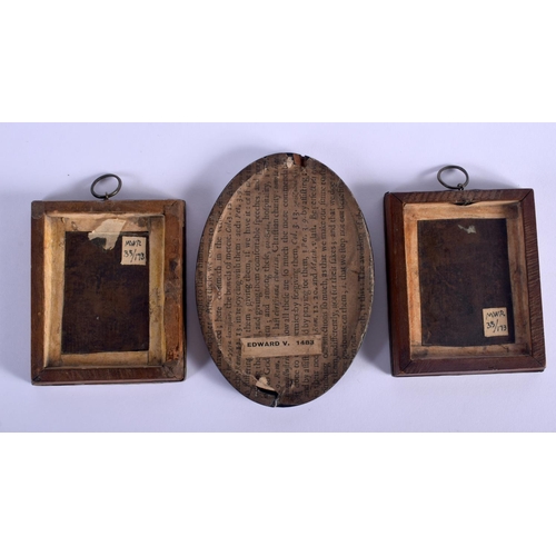 332 - European School (18th/19th Century) Pair, Oil on tin, together with another miniature. Largest 12 cm... 