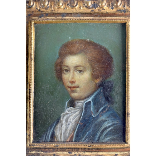 332 - European School (18th/19th Century) Pair, Oil on tin, together with another miniature. Largest 12 cm... 