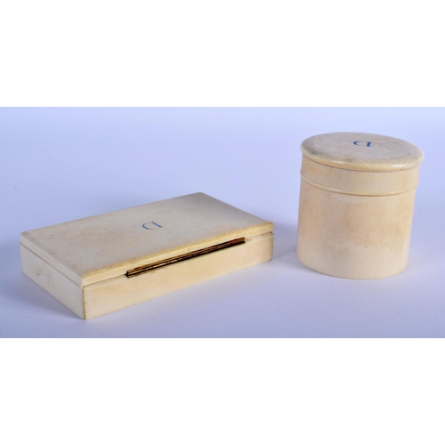 334 - TWO 19TH CENTURY EUROPEAN CARVED IVORY BOXES possibly from a vanity set. Largest 12.5 cm x 7.5 cm. (... 