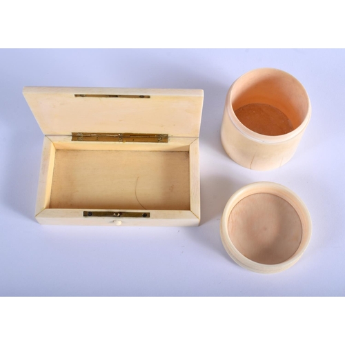 334 - TWO 19TH CENTURY EUROPEAN CARVED IVORY BOXES possibly from a vanity set. Largest 12.5 cm x 7.5 cm. (... 