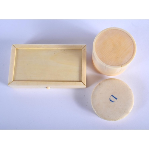 334 - TWO 19TH CENTURY EUROPEAN CARVED IVORY BOXES possibly from a vanity set. Largest 12.5 cm x 7.5 cm. (... 