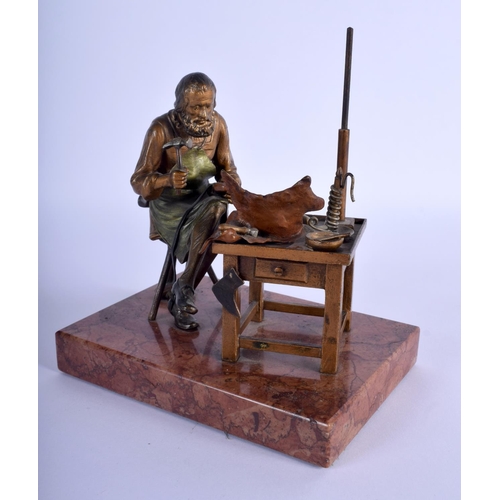 336 - A RARE 19TH CENTURY AUSTRIAN COLD PAINTED BRONZE FIGURE OF A COBBLER modelled upon a marble base. 16... 