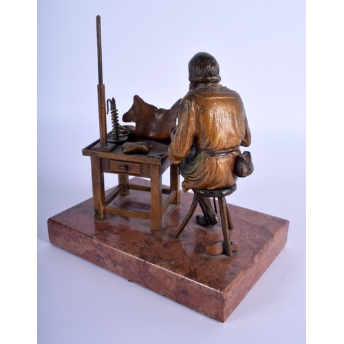 336 - A RARE 19TH CENTURY AUSTRIAN COLD PAINTED BRONZE FIGURE OF A COBBLER modelled upon a marble base. 16... 