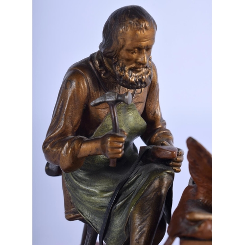 336 - A RARE 19TH CENTURY AUSTRIAN COLD PAINTED BRONZE FIGURE OF A COBBLER modelled upon a marble base. 16... 