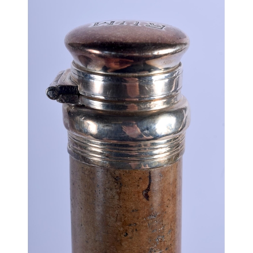 337 - AN ANTIQUE SILVER GILT RUM WALKING CANE. 90 cm long.