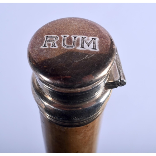 337 - AN ANTIQUE SILVER GILT RUM WALKING CANE. 90 cm long.