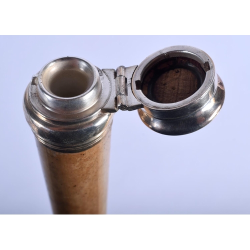 337 - AN ANTIQUE SILVER GILT RUM WALKING CANE. 90 cm long.