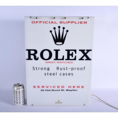 339 - A RARE VINTAGE ROLEX OYSTER WRIST WATCH SERVICING BOX LIGHT SHOP DISPLAY within a metal casing. 54 c... 
