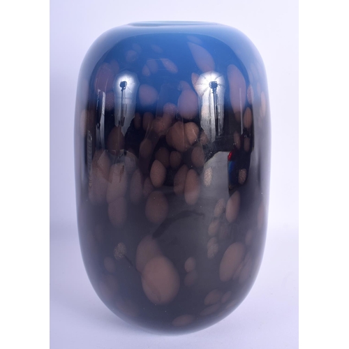 34 - A SCOTTISH MONART BLUE GLASS VASE with splash decoration. 24 xm x 10 cm.