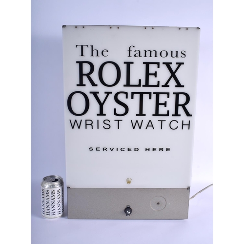 340 - A RARE VINTAGE ROLEX OYSTER WRIST WATCH SERVICING BOX LIGHT SHOP DISPLAY within a metal casing. 54 c... 
