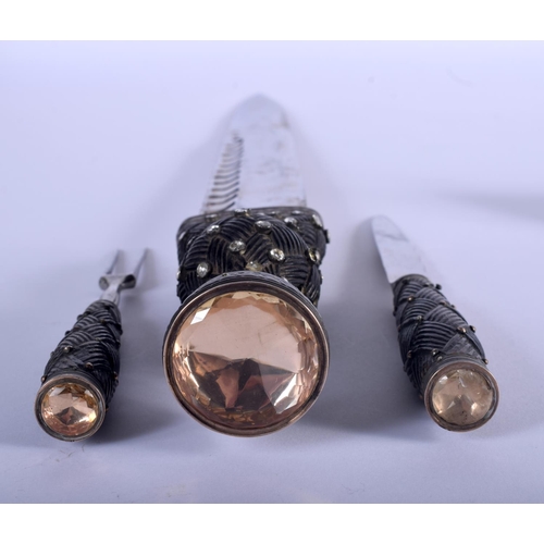 341 - AN ANTIQUE SCOTTISH CITRINE DIRK DAGGER inset with amethyst. 47 cm long.