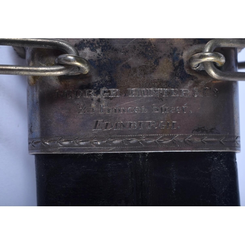 341 - AN ANTIQUE SCOTTISH CITRINE DIRK DAGGER inset with amethyst. 47 cm long.