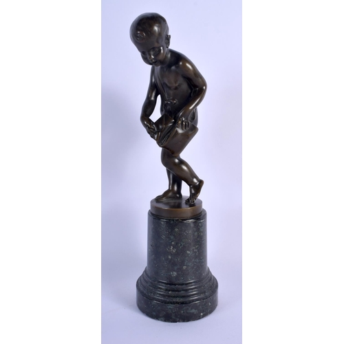 348 - European School (C1920) Bronze, Boy and bag. 28 cm high.