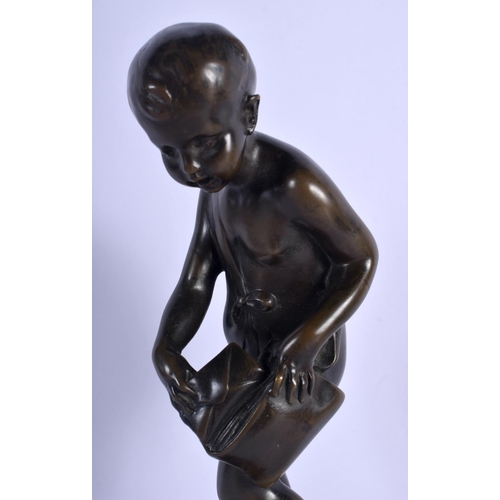 348 - European School (C1920) Bronze, Boy and bag. 28 cm high.