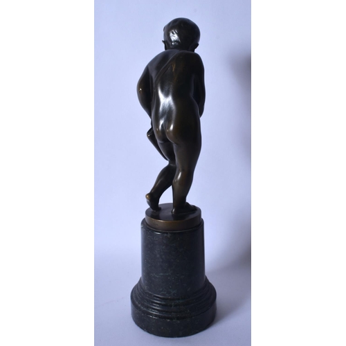348 - European School (C1920) Bronze, Boy and bag. 28 cm high.