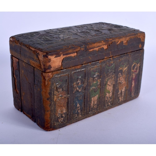 357 - A VERY UNUSUAL 1920S EUROPEAN LEATHER FOLDING CIGARETTE CASE decorated with putti. 14 cm x 8 cm.