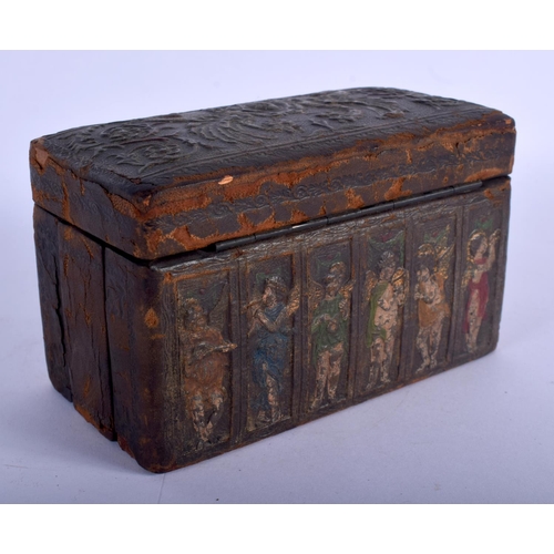 357 - A VERY UNUSUAL 1920S EUROPEAN LEATHER FOLDING CIGARETTE CASE decorated with putti. 14 cm x 8 cm.