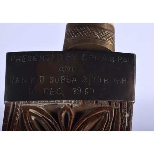 358 - A 19TH CENTURY ANGLO INDIAN SANDALWOOD CASKET together with a similar tray and two kukri daggers. La... 