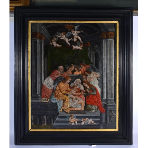 359 - European School (19th Century) Oil on board, Saints within a temple. Image 56 cm x 46 cm.